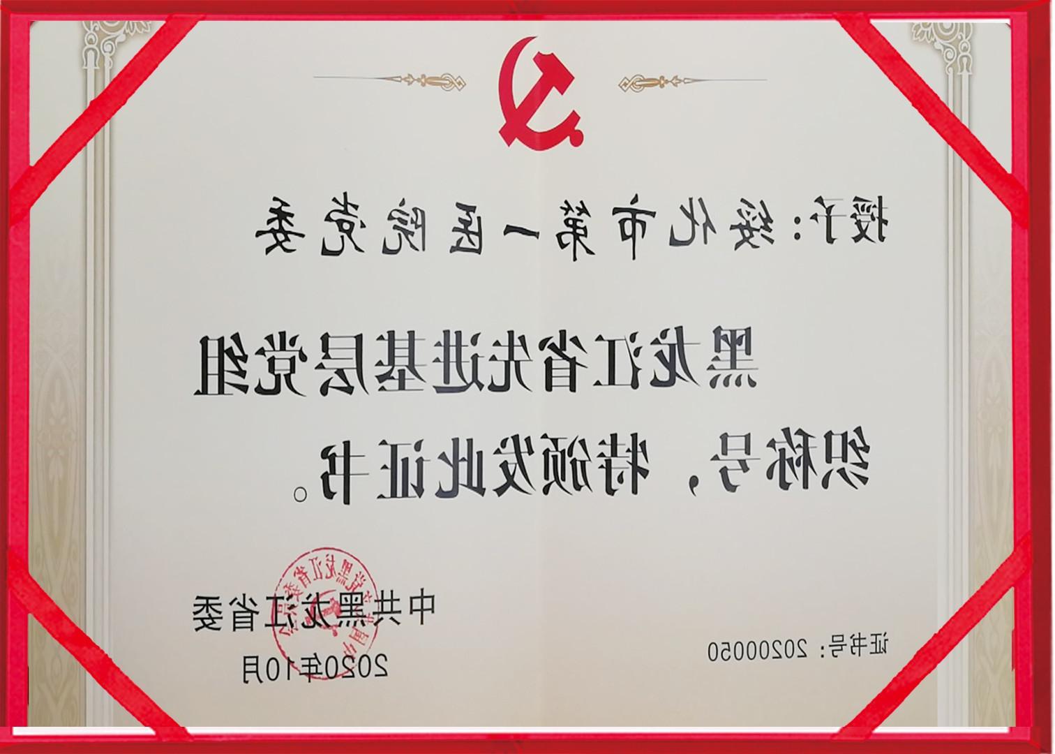 2020年10月全球网赌十大网站荣获黑龙江省先进基层党组织称号副本